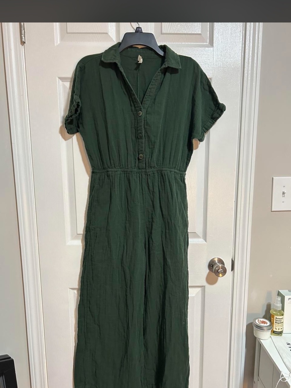 Pact Forest Green Short-Sleeve Jumpsuit